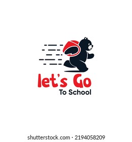 bear illustration design logo running to school. cute, attractive and suitable for school campaign logos
