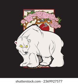 bear illustration design for sukajan is mean japan traditional cloth or t-shirt with digital hand drawn Embroidery Men T-shirts Summer Casual Short Sleeve Hip Hop T Shirt Streetwear