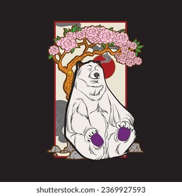bear illustration design for sukajan is mean japan traditional cloth or t-shirt with digital hand drawn Embroidery Men T-shirts Summer Casual Short Sleeve Hip Hop T Shirt Streetwear