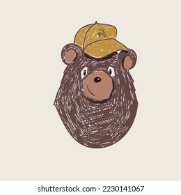 bear illustration drawing graphic design vector cute cartoon character animal t-shirt print girl boy baby fashion trend smile happy teddy