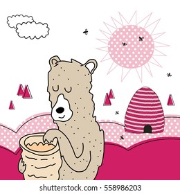 Bear illustration, happily eating some tasty honey