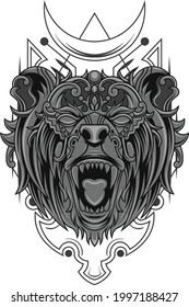 Bear illustration with ornament style available for your custom project