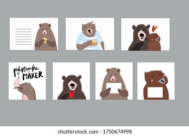 Ilustración del oso para su diseño:tarjeta, afiche, pared
