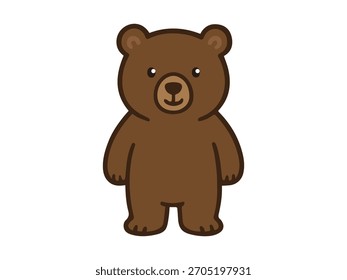 bear illustration standing upright, simple and clean flat design with soft brown colors and rounded shapes, isolated on white background