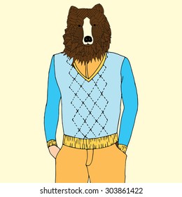 Bear illustration in sweater and shirt 