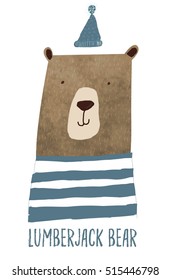 Bear illustration with tpography. lumber jack bear slogan