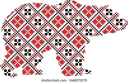 Bear Illustration With Traditional Romanian Pattern