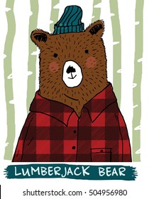 Bear Illustration With Typography. Lumberjack Bear Slogan