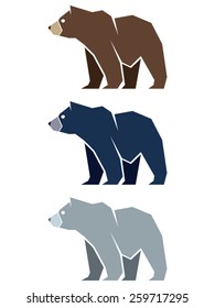 Bear illustration, usable as template logo. It is an illustration showing a bear shaped with straight lines. including a brown, black and polar bear.