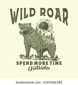 ilustración de oso diseño gráfico salvaje grizzly diseño bosque vintage camiseta naturaleza aventura al aire libre