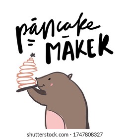 Bear illustration for your design:card, poster, wall. Pancake maker