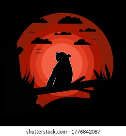 una ilustración de un oso sentada en el árbol