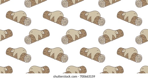 Bear isolated Polar Bear sleep log doodle seamless pattern wallpaper background