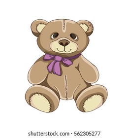 Bear isolated vector on white background. Teddy bear. Object icon illustration. Hand draw doodle 3d. Happy Valentine's Day. Cloth design,print, wallpaper, paper, card, holiday,birthday.Color art.Eps10