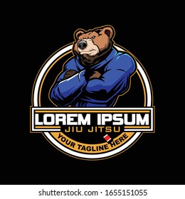 Bear jiu jitsu martial arts athlete cartoon character vector logo template