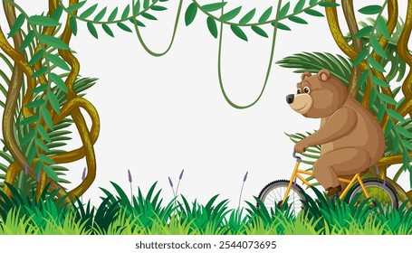 A bear joyfully cycling through lush greenery