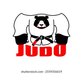 Bear in judo kimono. Karate grizzly mascot. Angry sport animal