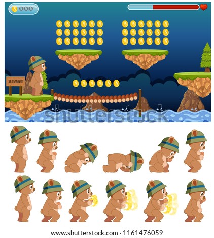 Bear jumping game template illustration