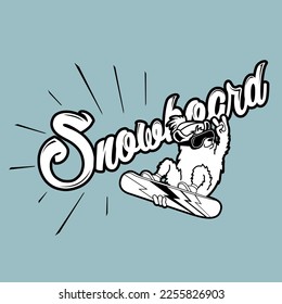 bear jumping on a snowboard, tricks, adventure, vector graphics