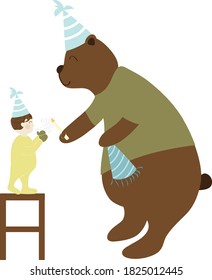 Oso y niño lanzan la fiesta juntos