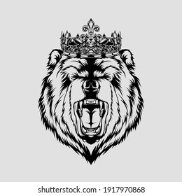 Bear king head vector illustration 