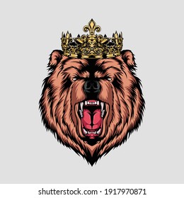 Bear King Head Vector Illustration 