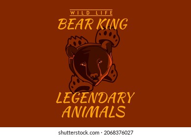 bear king retro design hand drawing