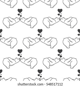 Bear Kiss Love valentine Seamless Pattern white