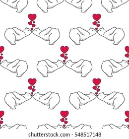 Bear Kiss Love valentine Seamless Pattern red white