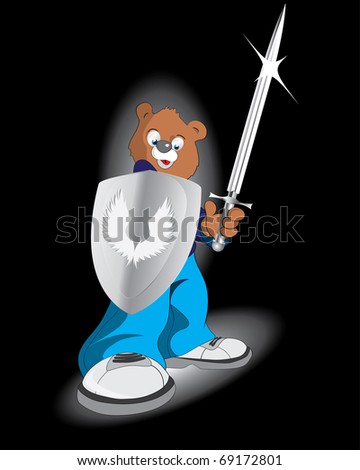 bear knight with sword, Vector illustration