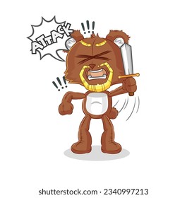 los caballeros del oso atacan con espada. vector de mascota de dibujos animados