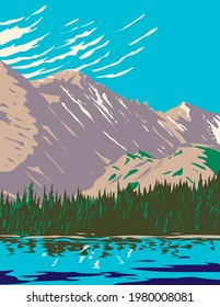 Bear Lake in the Sheer Flanks of Hallett Peak and the Continental Divide Within in the Rocky Mountain National Park Wilderness in Colorado WPA Poster Art