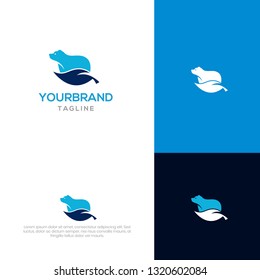 Bear with leaf logo design