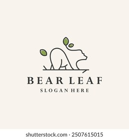 bear with leaf logo line design vector illustration
