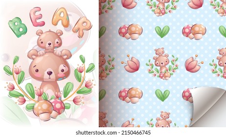 Bear in leaf - seamless pattern