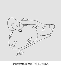 Bear with leaves on his head in one line