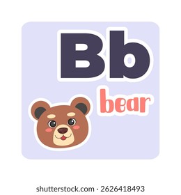 A bear with the letter B. English alphabet. Vector illustration in a flat style