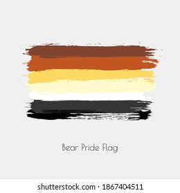 Bear lgbt vector watercolor flag. Hand drawn ink dry brush stains, strokes, stripes, horizontal lines isolated on white background. Painted colorful symbol of non-binary, pride, rights equality.