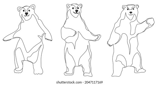 Bear line cover for notebook cute wild animals black and white
illustration dance funny print textile black hand drawn 
Ink silhouette bears kids poster