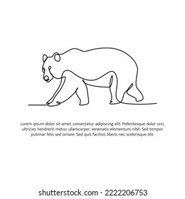 Bear line design. Wildlife decorative elements drawn with one continuous line. Vector illustration of minimalist style on white background.