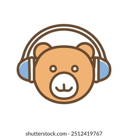 Urso ouvindo música. Urso de animação usando fones de ouvido, ouvindo música. Diversão, lazer, relaxamento.