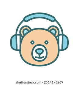 Escucha música. Lindo oso de dibujos animados con auriculares, disfrutando de la música. Perfecto para música, entretenimiento y temas de relajación.