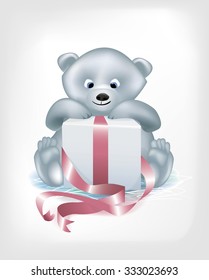 bear little cute white present vector illustration
