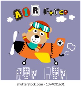bear the little pilot funny animal cartoon,vector illustration