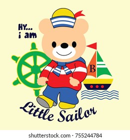 the bear little sailor, cartoon vector illustration