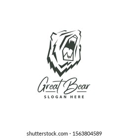 bear logo with an angry big bear's head shape and abstract but elegant shape and natural color make this design. unique, modern, simple.