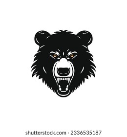 Bear Logo of Angry Grizzly Head clip art, polar face silhouette symbol vector mascot icon, isolated on white background.