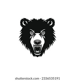 Bear Logo of Angry Grizzly Head clip art, polar face silhouette symbol vector mascot icon, isolated on white background.