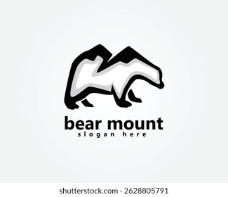bear logo, bear with back forming two mountains logo design inspiration