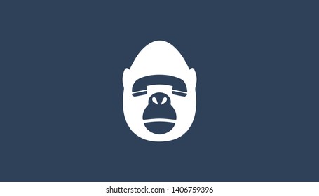 Bear logo in creative minimalist style. Vector illustration for Bear logo with telephone.
